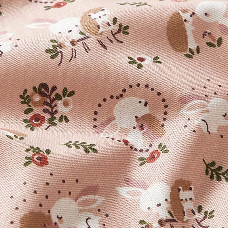 popeline di cotone Coniglio e riccio sono innamorati – rosa antico chiaro,  image number 2