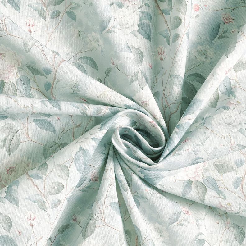 tessuto in cotone popeline sottili rami in fiore – blu-argento, image number 3