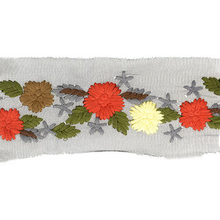 nastro in tulle, fiori ricamati  – marrone/rosso, 