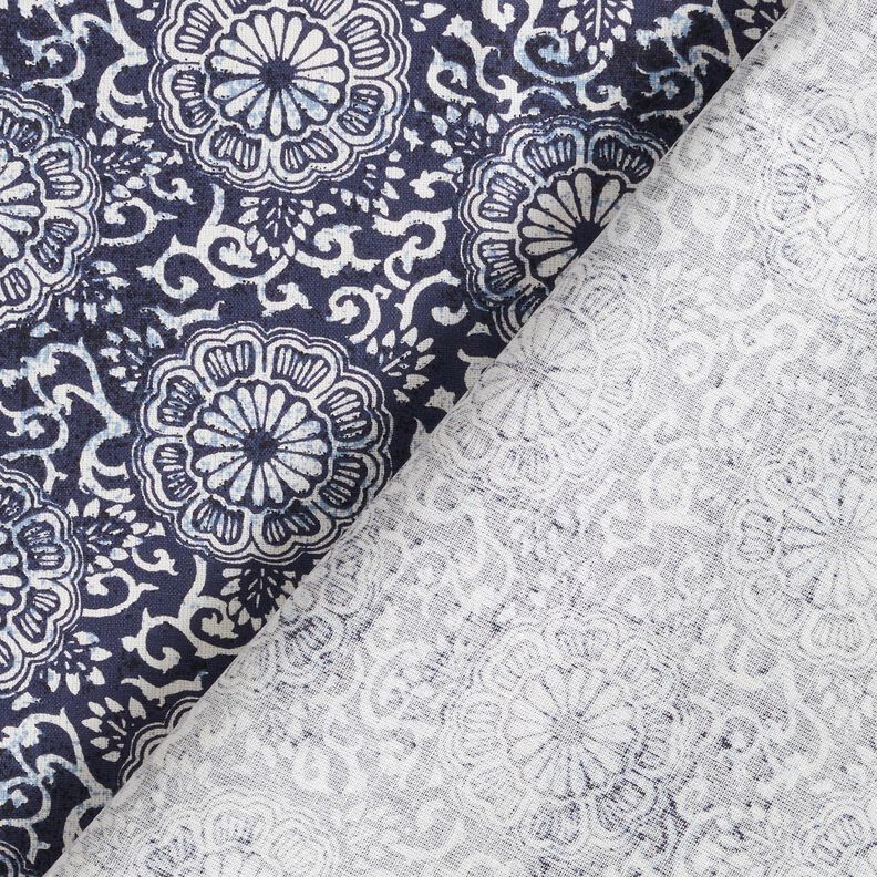 tessuto in cotone cretonne Mandala floreale – bianco/blu notte,  image number 4