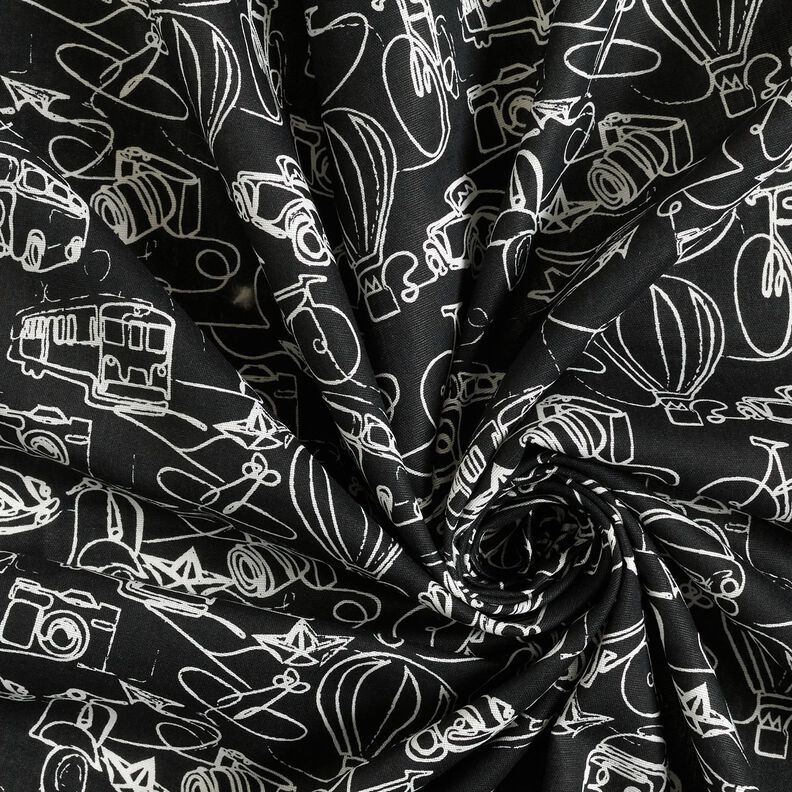 tessuto in cotone In viaggio – nero/bianco,  image number 3
