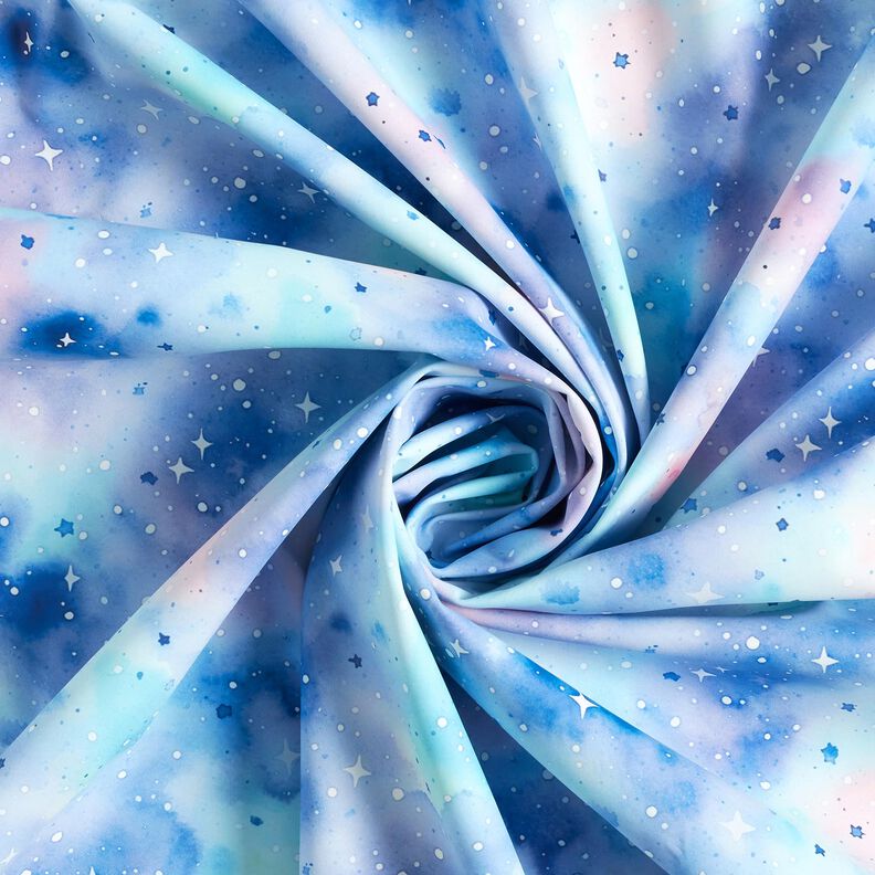 tessuto per impermeabili Cielo stellato all'acquerello stampa digitale – blu ghiaccio/lilla bluastro,  image number 4