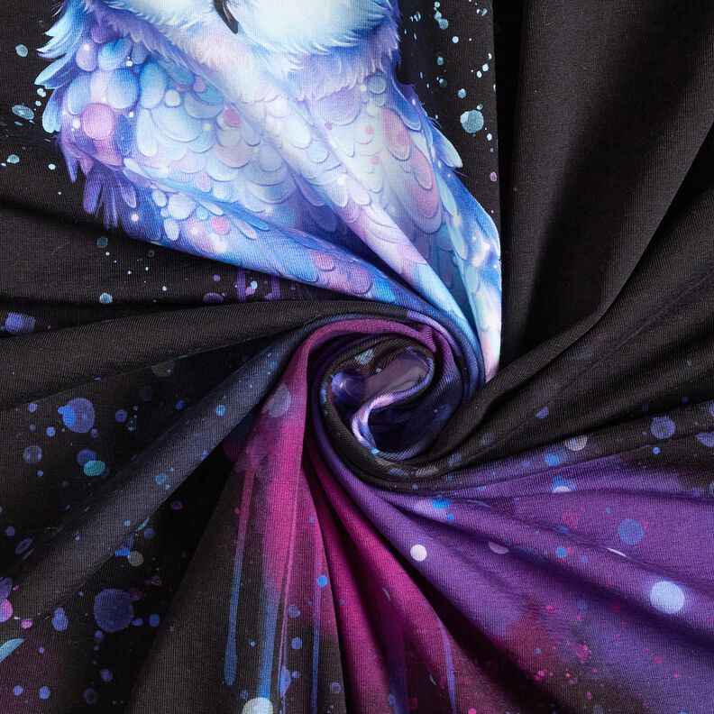 jersey di cotone Gufo invernale taglio di tessuto | Glitzerpüppi – nero/uva,  image number 3