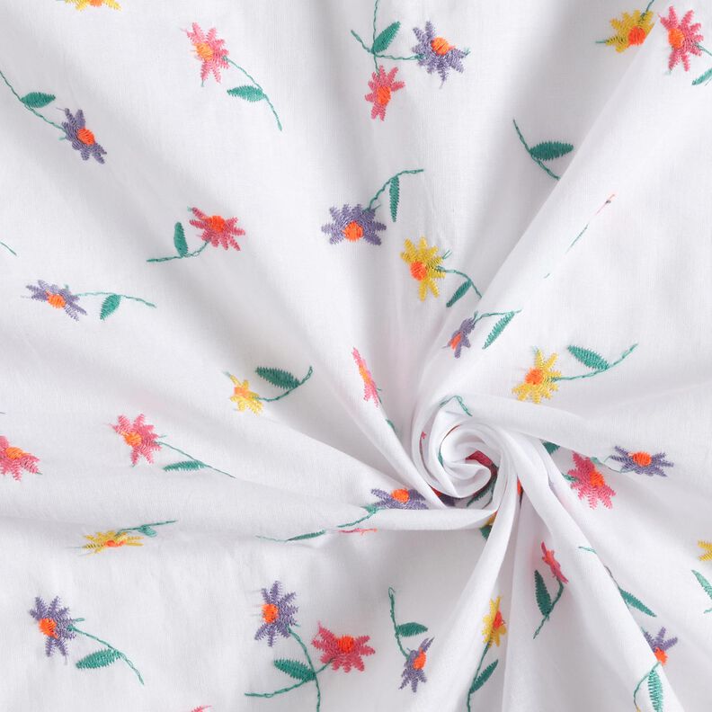 fine batista di cotone Fiorellini ricamati | Poppy Fabrics – bianco/arancio neon,  image number 3