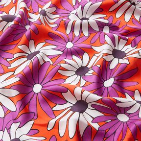 Satin con fiori espressivi – arancione/lillà rosso, 