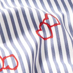 popeline stretch Righe e cuori – bianco/indaco, 