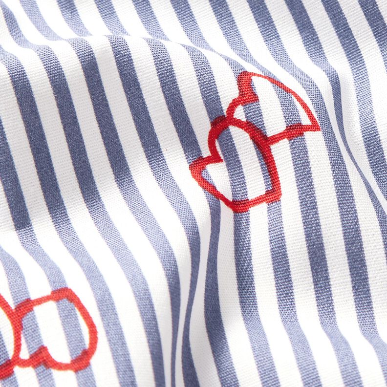 popeline stretch Righe e cuori – bianco/indaco,  image number 2