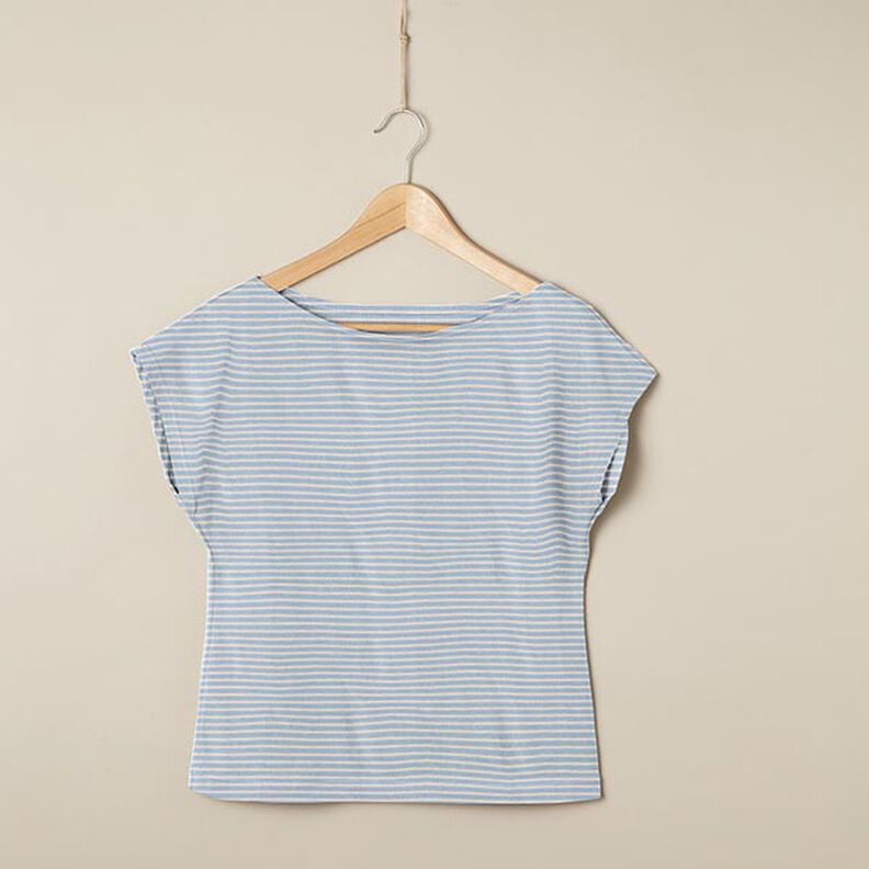 Jersey in cotone a righe sottili – anacardo/azzurro,  image number 7