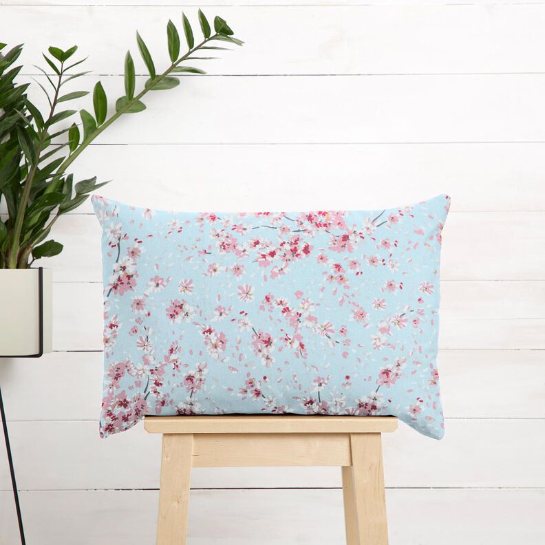 tessuto arredo mezzo panama Rami di fiori di ciliegio – azzurro/rosa,  image number 6