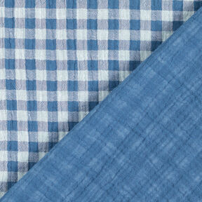 mussolina / tessuto doppio increspato Vichy a quadri tinto in filo – colore blu jeans/bianco, 