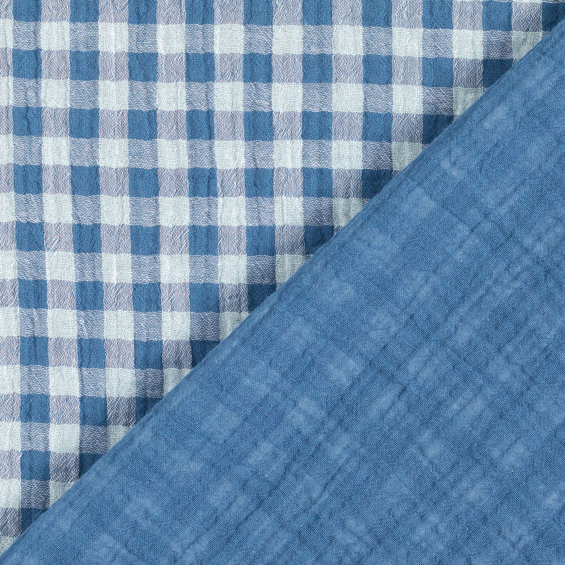 mussolina / tessuto doppio increspato Vichy a quadri tinto in filo – colore blu jeans/bianco,  image number 1