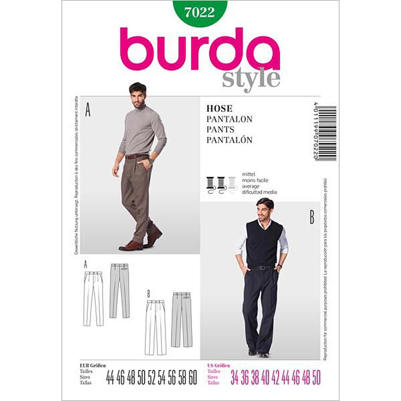 Pantalone uomo con pince, Burda 7022,  image number 1