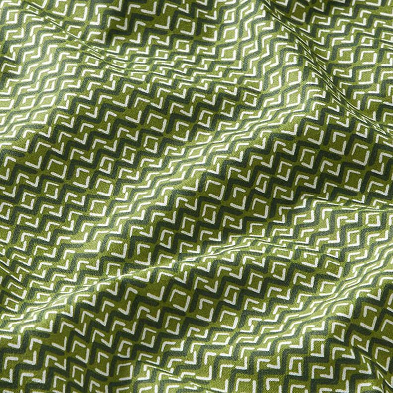 tessuto in cotone cretonne motivo zigzag etnico – verde,  image number 2