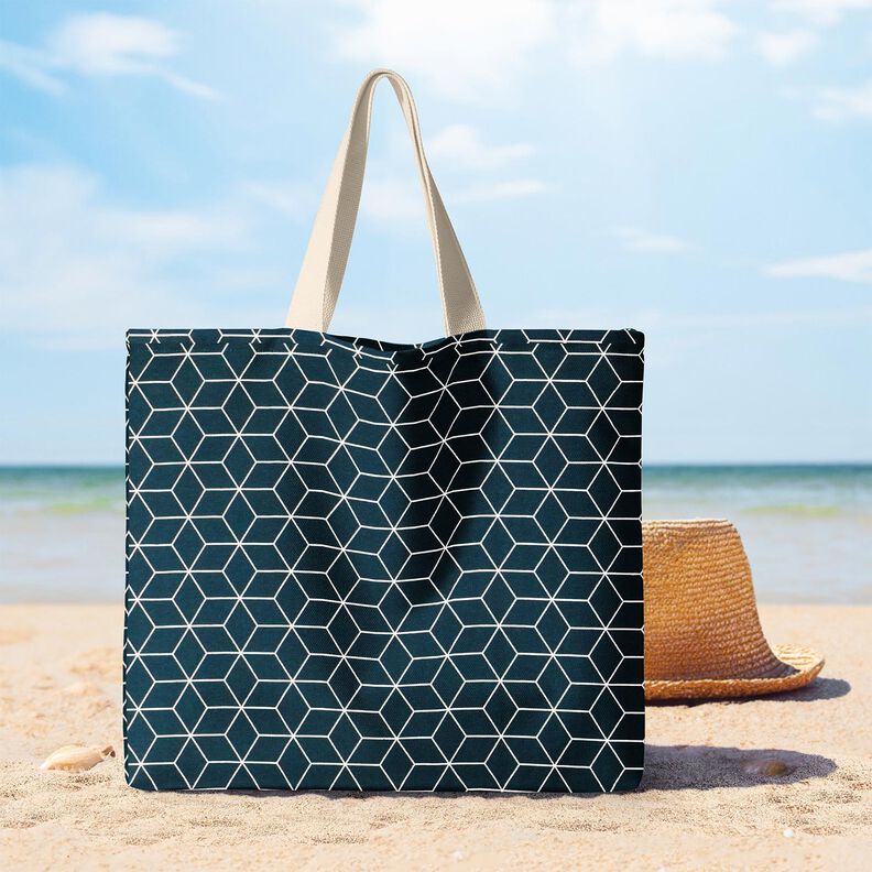 tessuto arredo Jacquard Cubi moderni – blu notte/avorio,  image number 7