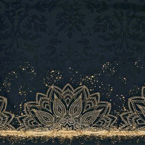 jersey di cotone Tessuto con bordo mandala barocco con granelli dorati | Glitzerpüppi – nero, 