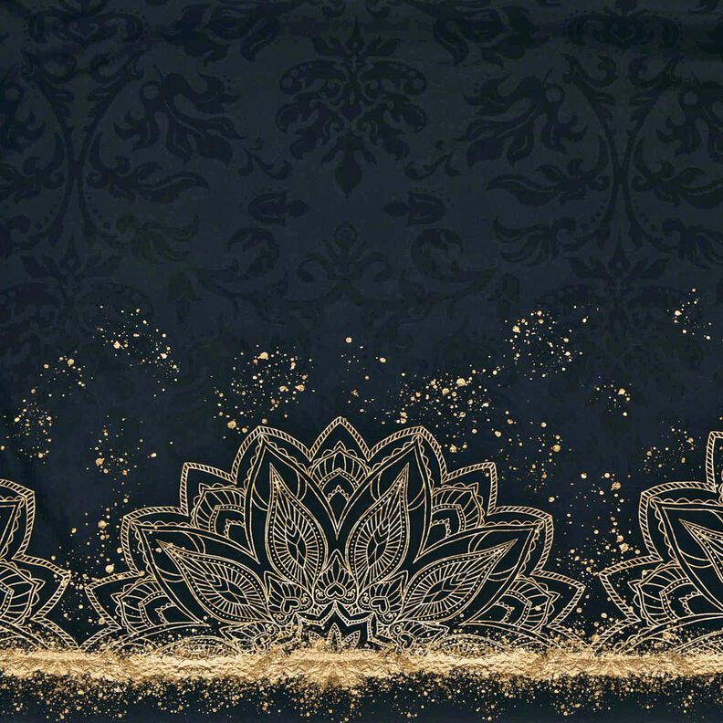 jersey di cotone Tessuto con bordo mandala barocco con granelli dorati | Glitzerpüppi – nero,  image number 2