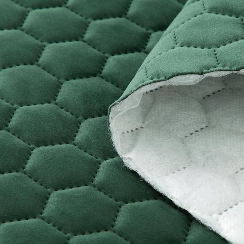 tessuto tappezzeria velluto trapuntato motivo a nido d’ape – verde scuro,  image number 3