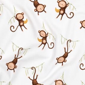 GOTS jersey di cotone scimmie nella giungla stampa digitale | Poppy Fabrics – bianco/marrone scuro, 
