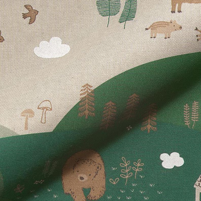 tessuto arredo mezzo panama, animali del bosco – naturale,  image number 2