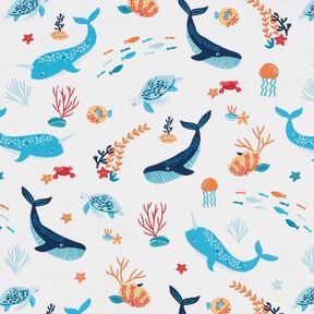 tessuto in cotone cretonne Animali subacquei – bianco/azzurro, 