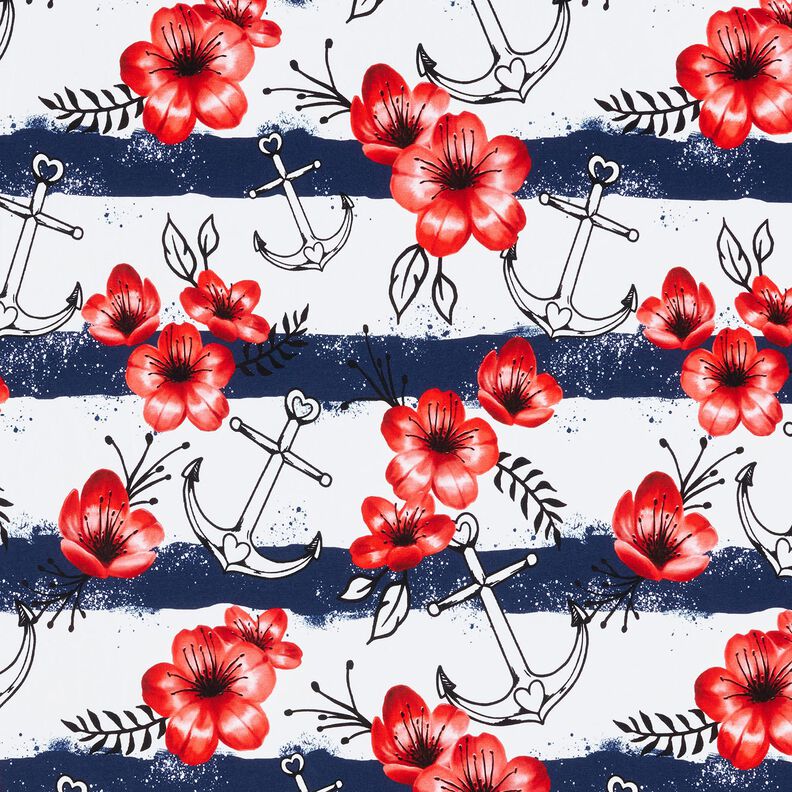 jersey di cotone Fiori e ancora rigata | Glitzerpüppi – bianco/peperoncino,  image number 1