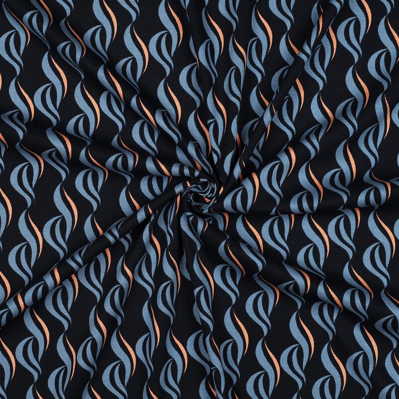 Viscosa elasticizzata con onde astratte – nero-azzurro/blu jeans chiaro,  image number 3