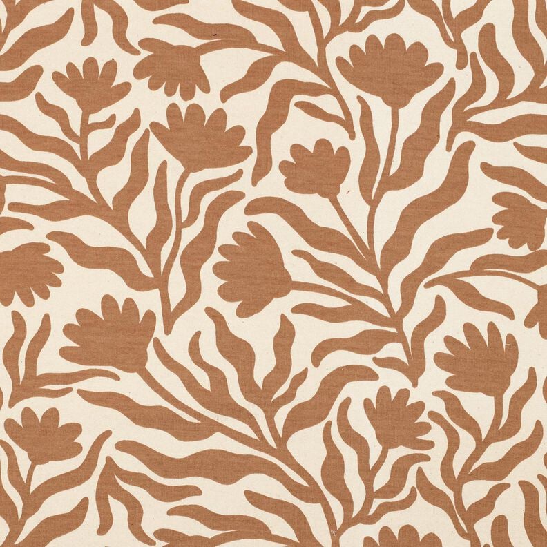 felpa garzata non sbiancato fiori | Poppy Fabrics &ndash; crema/marrone capriolo,  image number 1