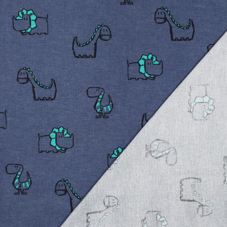 flanella di cotone dinosauri impertinenti | Poppy Fabrics – colore blu jeans/verde smeraldo, image number 4