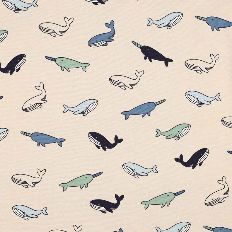 jersey di cotone Grazione balene | Poppy Fabrics – anacardo/blu marino,  image number 1