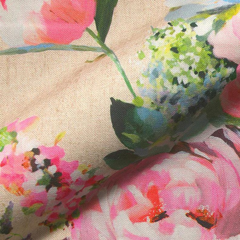 tessuto arredo mezzo panama stampa digitale, rose acquerello – naturale,  image number 2