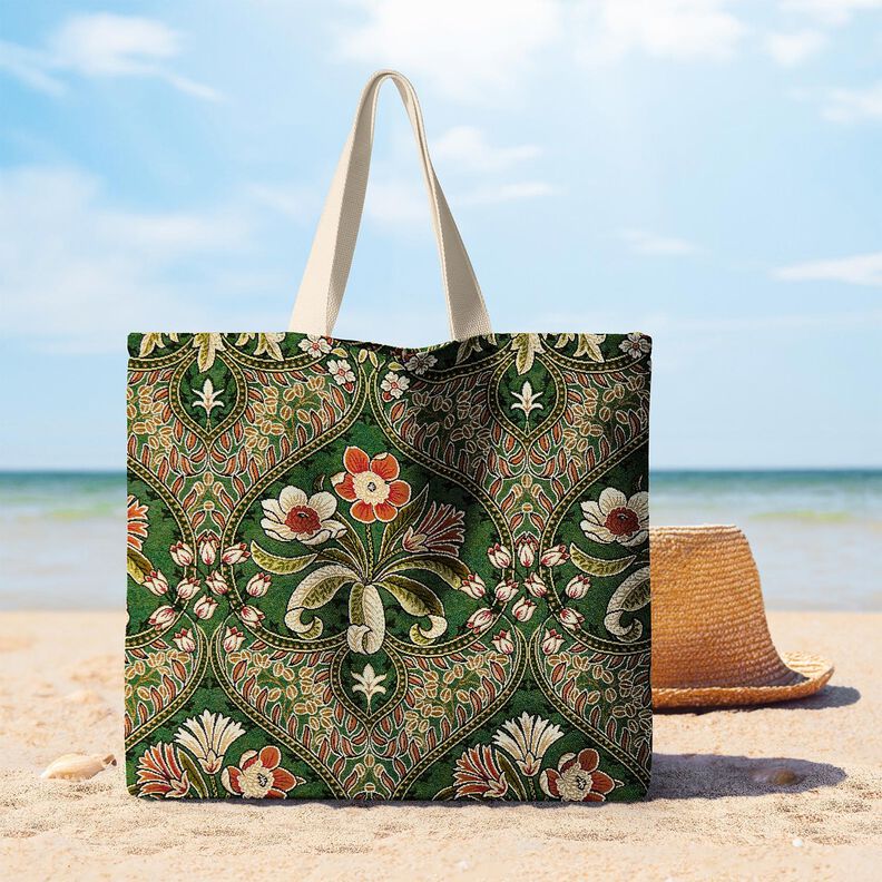 tessuto arredo gobelin Ornamenti floreali – verde/arancio chiaro, image number 8
