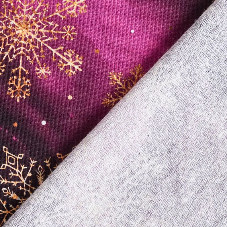 French terry, felpa estiva Fiocchi di neve Via Lattea | Glitzerpüppi – melanzana/oro anticato, image number 4