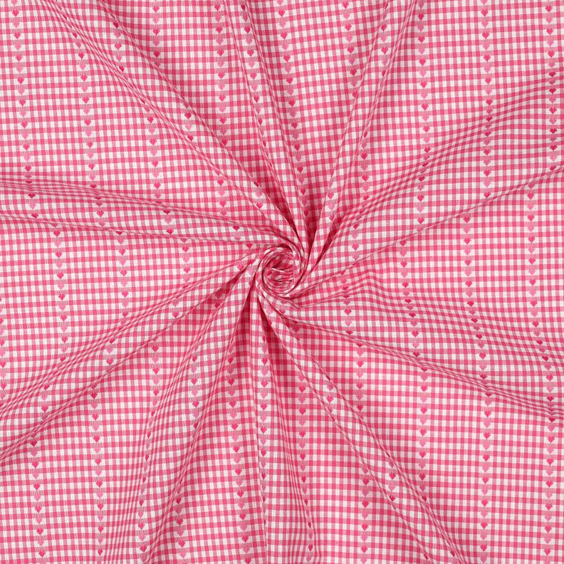 tessuto in cotone Jacquard quadri e cuori – pink/bianco, image number 3