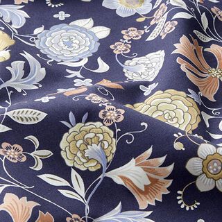 gabardine stretch, fiori stile liberty – blu notte, 