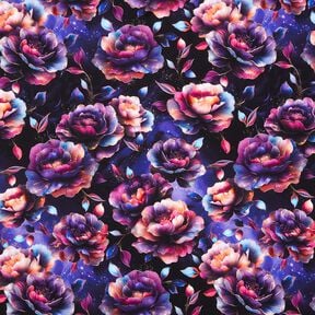 jersey di cotone Fiori magici | Glitzerpüppi  – blu notte/porpora, 