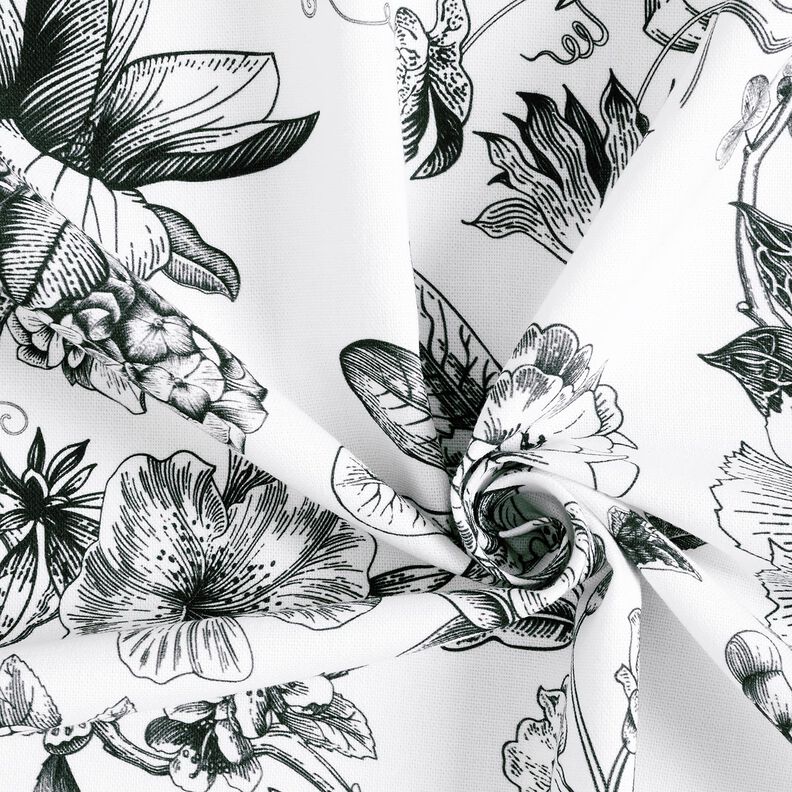 tessuto arredo mezzo panama Fiori pittoreschi – bianco/nero, image number 3