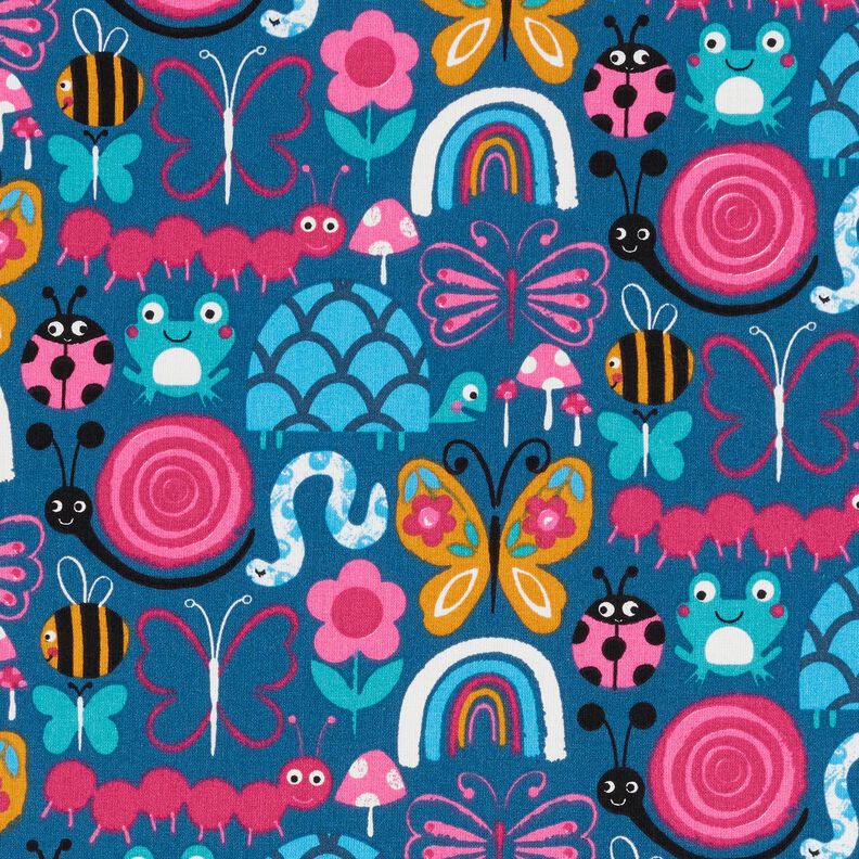 tessuto in cotone cretonne Farfalle e api – blu oceano/rosa fucsia acceso,  image number 1