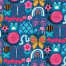 tessuto in cotone cretonne Farfalle e api – blu oceano/rosa fucsia acceso,  thumbnail number 1
