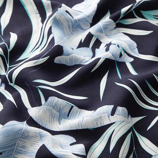 tessuto in lino, foglie di banano – blu notte, 