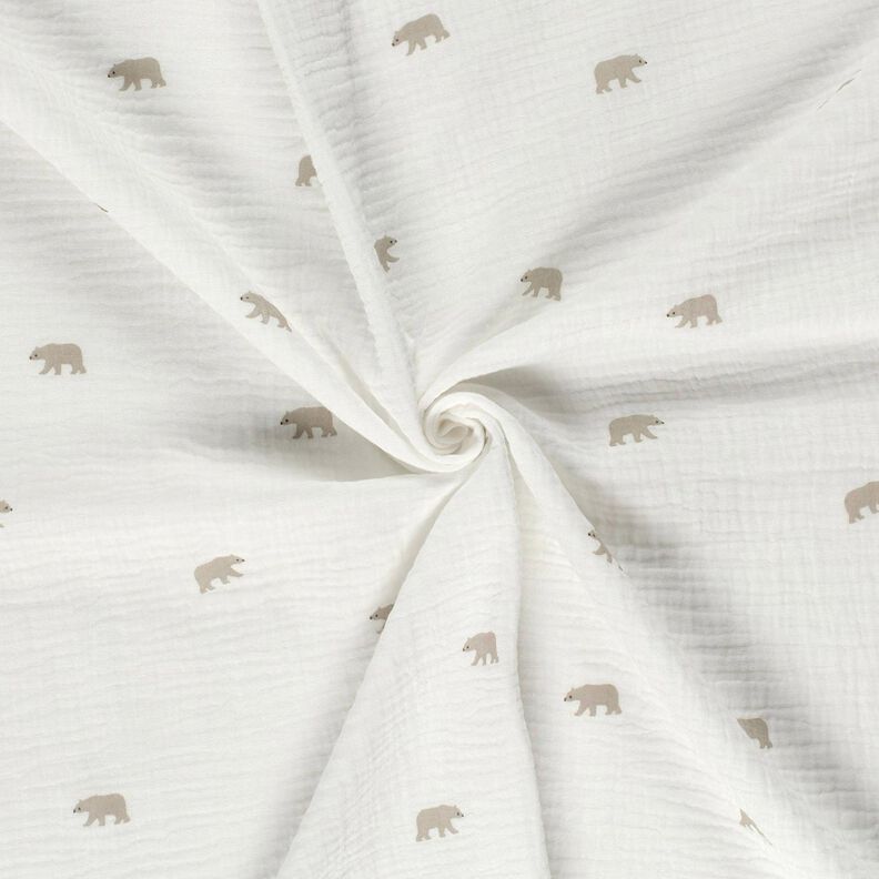 mussolina / tessuto doppio increspato Orso bianco – bianco, image number 3