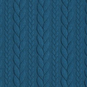 Jersey jacquard, cloqué, motivi a treccia – petrolio, 