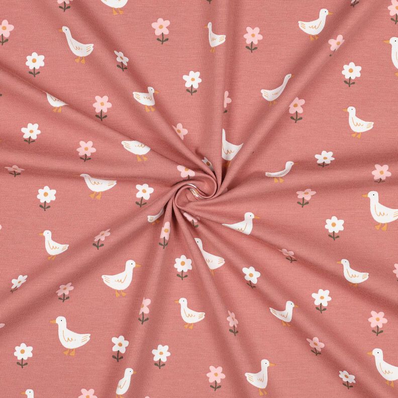 jersey di cotone Oche sul prato fiorito | Poppy Fabrics – rosa antico scuro/bianco,  image number 3