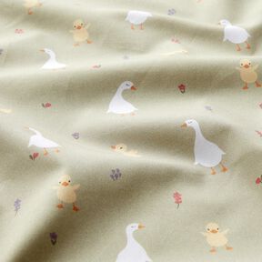 GOTS popeline di cotone Simpatiche oche e pulcini | Poppy Fabrics – greige, 