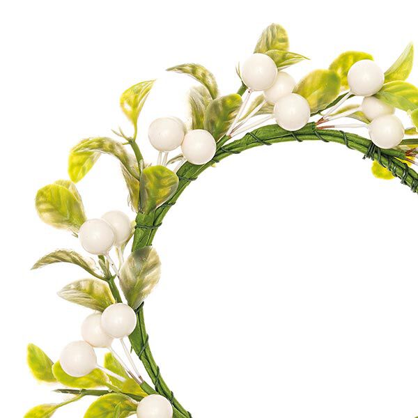 corona decorativa con fiori e bacche [Ø 9 cm/ 16 cm] – bianco/verde,  image number 2