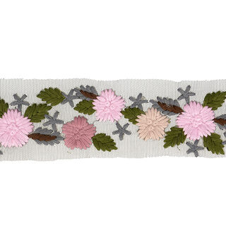nastro in tulle, fiori ricamati  – rosa/rosé, 