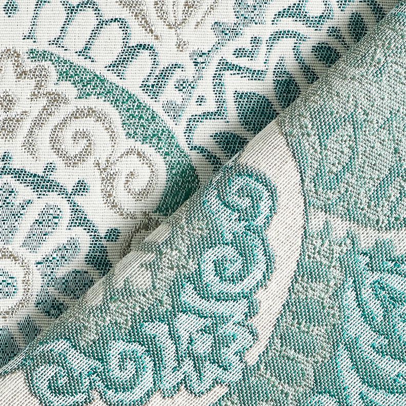 tessuto arredo Jacquard Eleganti piastrelle &ndash; petrolio chiaro/beige chiaro,  image number 4