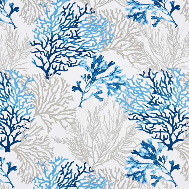 tessuto in cotone cretonne Grandi coralli – bianco/blu,  image number 1