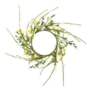 corona decorativa con fiori e bacche [Ø11 cm/ 39 cm] – bianco/verde, 
