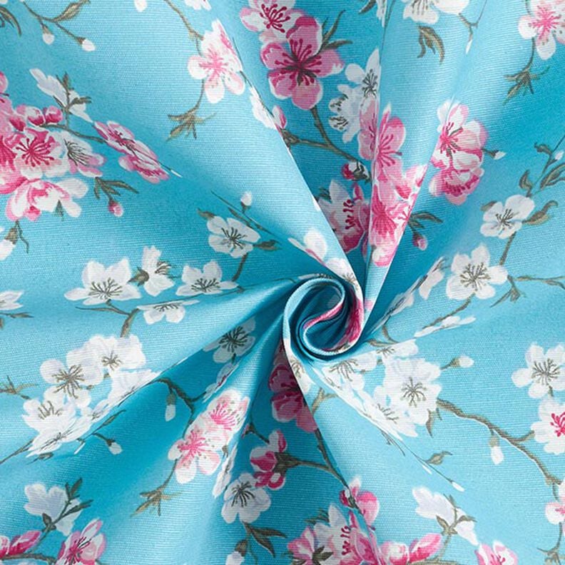 cotone rivestito, fiori di ciliegio – azzurro,  image number 3