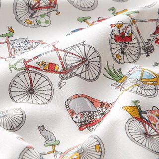 Tessuto in cotone Cretonne Biciclette retrò – bianco lana, 